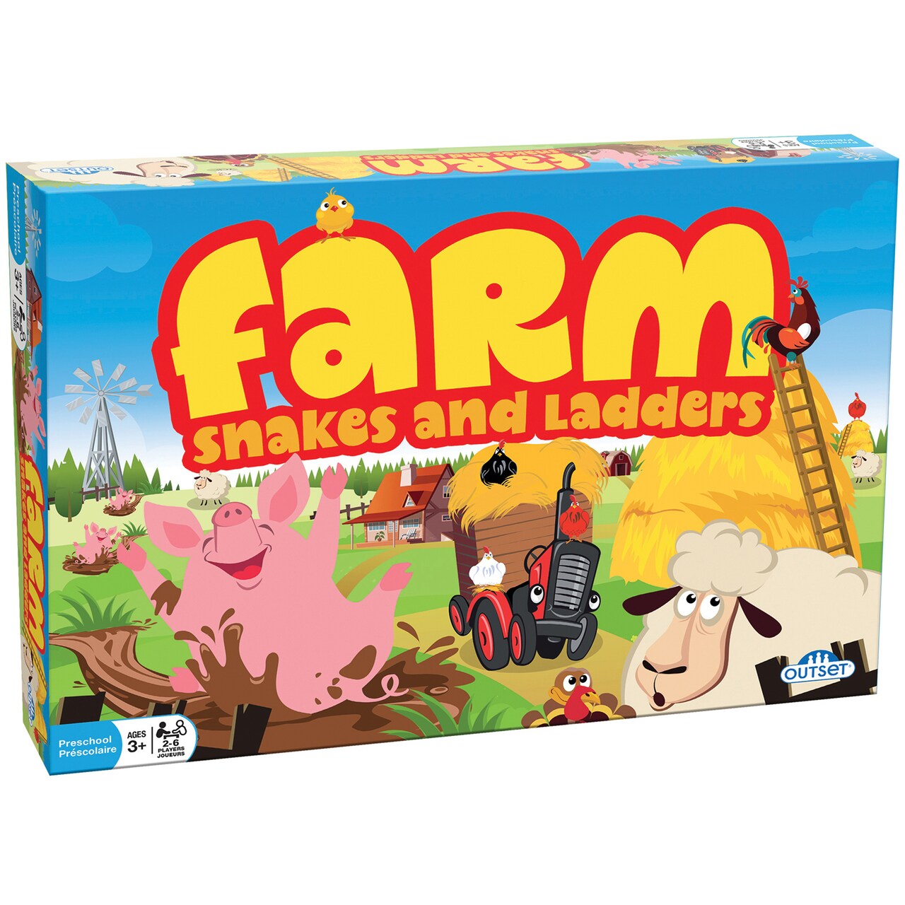 Farm: Snakes and Ladders - No Reading Required, Preschool & Kids Board Game, Builds Children's Social & Developmental Skillls, Outset Media, Ages 3+, 2-6 Players